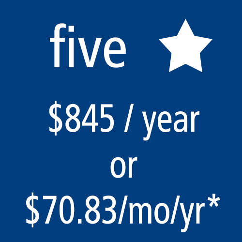 5 Star Level Membership: $830/yr or $69.58/mo/yr*